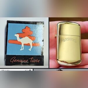 NEW Camel Cigarette Lighter Vintage 1980's Gold Flip Top Windproof-type+ Matches